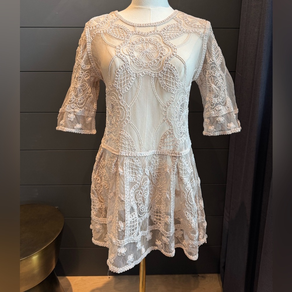 Yaira Detailed Sheer Lace Top Boho-Western Whimsical Feminine Festival Layer Sm